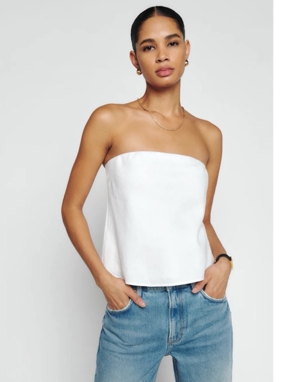 NWT Reformation Spritz Linen Strapless Top White Small